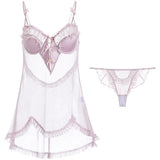 Fongt Pajamas Women's Autumn And Winter Abstinence Lace Mesh Steel Tender Slings Aja Nylon Home Clothes Set