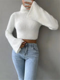 Fongt And Winter New Women's Sweater High-Neck Short-Sleeved Long-Sleeved Solid Anti-Sting Knitted Shirt