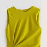 New Spring Style Side Pleated Dress With Long Sleeveless Midi Dress-Outfit