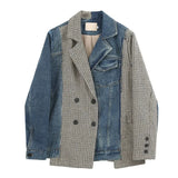 Splicing Jacket Women's Autumn Winter New Korean Style Loose Wild Long-sleeved Irregular Casual Blazer Jacket
