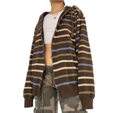 Aesthetic Fairycore Striped Zip Up Hoodie-Outfit