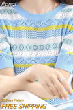 Hollow Out Knitted Tops Striped Short Sleeve Sweater Women O Neck Pullover Female Pull Femme Summer Korean Fashion