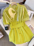 Office Ladies Elegant 2 Piece Set Women Polo Collar Short Sleeve High Waist Top And Shorts Two Piece Set Business