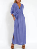 Fongt Summer 2025 Fashion Solid Color High Waist Open Fork Short Sleeve Dress