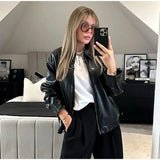 Fongt Explosion Women's Fashion Trend With Imitation Leather Bomber Jacket Jacket