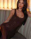 Brown Sequin Backless Maxi Dress-Outfit