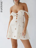 Square Collar Black Mini Dresses 2022 Summer Sexy High Waist Short Sleeve Beachwear Bodycon Hollow Out Sundress