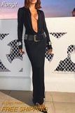 Low Cut Long Sleeve Slim Fit Maxi Dress Women Black Gothic Elegant Party Vestidos 2023 Spring Fall Harajuku Y2K