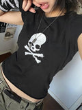 short sleeve Y2K crop top t-shirt with skull