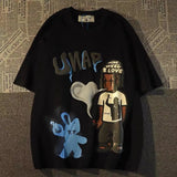 Cotton High Quality Oversized T Shirt 90s American Hip Hop Boy Cartoon Graffiti Tees Unisex Summer Loose Short Sleeve Tops-Outfit