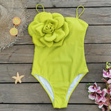Solid Color Slings With Breast-Wear Three-Dimensional Flower Sleeves In A Row Swimsuit Women's 2025 New