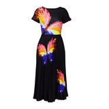 Fongt Large-Size Women's Summer Fashion Temperament Print Short-Sleeved Top Dress Folded Skirt African Suit