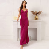 Station New Sling Sexual Lace Spliced Bare-Back Dress Banquet Temperament Dress Long Dress-Outfit