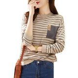 Fongt Round Collar Stripe Cashmere Knit Sweater Female Qiu Dong New Style Korean Version Temperament Loose Joker Bottom Unlined Upper Garment-Outfit