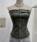 Real Shooting Spice Girls High-End Pu Leather Tector Locomotive Wind Wrapped Bra Vest Sleeveless Top Tide