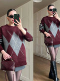 Burgundy Round Neck Knitted Sweater-Outfit