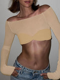 Ruched Off Shoulder Long Sleeve Crop Top-Outfit