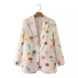 Colorful Flower Printing Women's Casual Suit Jacket In Spring 2024-Outfit
