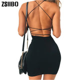 Sexy Bodycon Party Backless Spaghetti Straps Clubwear Mini Dress low neck drop shipping Elegant dresses for Women's