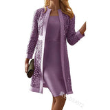 Fongt New Women's Color Lace Dress Two Coat