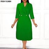 5 Colors Sexy Suit Collar African Dresses for Women 2022 Summer Clothes Long Pleated Dress Party White Elegant Robe Longue