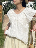 New French Design Feel Women's European Food Korean Women's Small Blouse Lace Three-Dimensional Embroidery