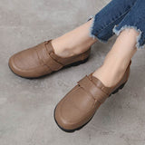 Spring Ladies Genuine Leather Handmade Shoes Women Hook &Loop Flat Shoes Women 2021 Autumn Soft Loafers