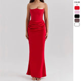 Fongt New Red Thoracic Fish Bone Sexy Body Fishtail Fishtail Dress Long Solid Dress Woman