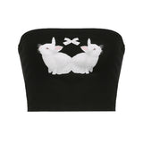 Girl Little White Rabbit Printed Bow Splicing Small Breast 2023 New Summer Jacket-Outfit