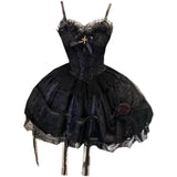 Victorian Gothic Lolita Dress Vintage Girl Sweet Lace Rose Princess Holiday Party Dresses Women Dark Cosplay Slip Dress-Outfit