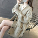 Fongt Medium Long Solid Color Sweater Coat Lazy Wind Cardigan New Twist Sweater Autumn And Winter Sweater Women's Clothing-Outfit