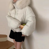 Korean Version Sweet Down Jacket Female Short Money 2024 Winter New Style Add Thick Small Fox Fur Collar White Duck Down Coat Tide-Outfit