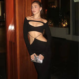 Black Long Sleeve Hollow Out Maxi Dress-Outfit