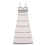 Fongt Women's Summer 2023 New Holiday Beach Hollow Sling Knit Long Dress-Outfit