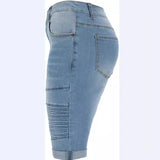 Elastic Cat Beard Pleated Hem Jeans In Pants Woman-Outfit