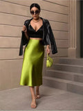 2024 New Women's Satin Slim Skirt Satin Solid Color Medium-Long Buttocks Fishtail Skirt-Outfit