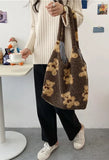 Fuzzy Teddy Bear Reversible Shoulder Bag-Outfit