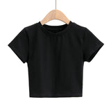 New Women's Wear Summer Basic Net Round-Collar Short-Sleeved Solid Color Navel Slim Short T-Shirt-Outfit