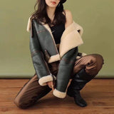 Femme Veste Wear Korean Version Green Splicing Big Lapel Locomotive Clothing Thickened Short Fur One Cashmere