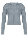Hooded Cable Knit Cardigan-Outfit