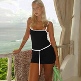 Patchwork Solid Spaghetti Bodycon Dress-Outfit