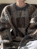 Checkered Pullover Knit Sweater-Outfit
