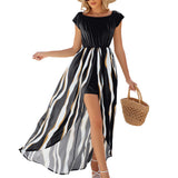 New Summer 2024 Stitching Fake Two Short-Sleeved Print Suit Dress-Outfit