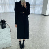 Autumn Winter Notched Double Breasted Jacket Slim Black Women Long Blazers Office Lady