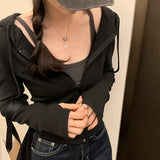 Zipper Hooded Sweater Women's Autumn And Winter New Short Short-Sleeved Sports Casual Blouse-Outfit