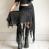Fongt Dark Wind Lace Flounce Ribbon Skirt New Low Waist Irregular-Outfit