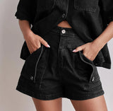 Fongt Summer Women's Casual Retro Loose Shirt Denim Shorts Set Denim