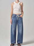 Casual Loose, Wide-Leg Drawn Rope Jeans, Women's Jeans-Outfit