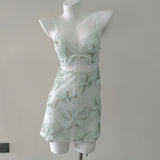 Fongt Retro Relief D'en Yarn Lace Slings Short Skirts Maids With Thin Green Fresh Pyjamas