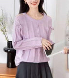 Dongmen Design Sense Minority Open-Shoulder Sweater Women's 2024 Autumn And Winter New High-End Relaxed Lazy Long-Sleeved Blouse-Outfit